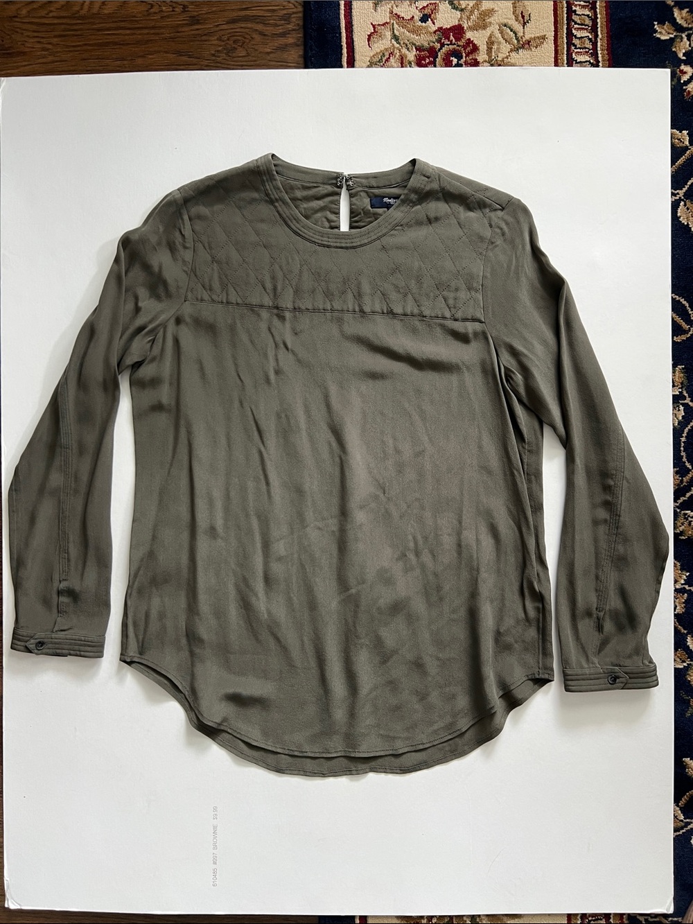 Madewell Olive Quilted Yoke Long Sleeve Blouse